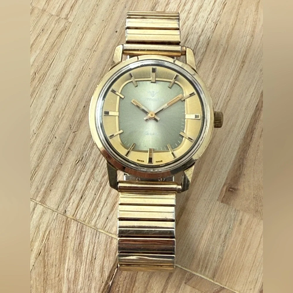 Wittnauer Geneve Ultra Rare Automatic Vintage Watch Gold Case Unique Dial Works